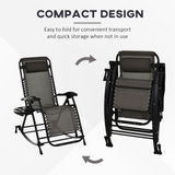 Outsunny Garden Rocking Chair Folding Recliner Outdoor Adjustable Sun Lounger Rocker Zero-Gravity Seat with Headrest Side Holder Patio Deck - Grey