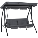 Outsunny Outdoor 2-in-1 Patio Swing Chair Lounger 3 Seater Garden Swing Seat Bed Hammock Bed Convertible Tilt Canopy W/ Cushion, Dark Grey