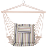 Outsunny Garden Outdoor Hanging Hammock Chair Thick Rope Frame Wooden Arms Safe Wide Seat Garden Outdoor Spot Stylish Multicoloured stripes