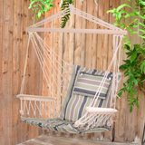 Outsunny Garden Outdoor Hanging Hammock Chair Thick Rope Frame Wooden Arms Safe Wide Seat Garden Outdoor Spot Stylish Multicoloured stripes