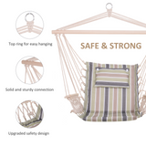 Outsunny Garden Outdoor Hanging Hammock Chair Thick Rope Frame Wooden Arms Safe Wide Seat Garden Outdoor Spot Stylish Multicoloured stripes