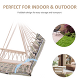 Outsunny Garden Outdoor Hanging Hammock Chair Thick Rope Frame Wooden Arms Safe Wide Seat Garden Outdoor Spot Stylish Multicoloured stripes