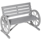 Outsunny 2 Seater Garden Bench Outdoor Garden Armrest Chair with Wooden Cart Wagon Wheel Rustic High Back Grey