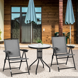 Outsunny 3 Piece Patio Furniture Bistro Set 2 Folding Chairs 1 Tempered Glass Table  Adjustable Backrest - Grey