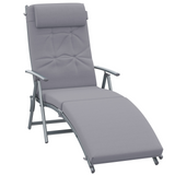 Outsunny Outdoor Patio Sun Lounger Garden Texteline Foldable Reclining Chair Pillow Adjustable Recliner with Cushion - Grey