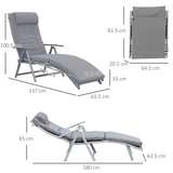 Outsunny Outdoor Patio Sun Lounger Garden Texteline Foldable Reclining Chair Pillow Adjustable Recliner with Cushion - Grey