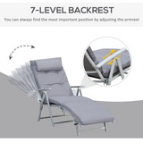 Outsunny Outdoor Patio Sun Lounger Garden Texteline Foldable Reclining Chair Pillow Adjustable Recliner with Cushion - Grey