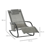 Outsunny Breathable Mesh Rocking Chair Patio Rocker Lounge for Indoor & Outdoor Recliner Seat w/ Removable Headrest for Garden and Patio Dark Grey