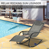 Outsunny Breathable Mesh Rocking Chair Patio Rocker Lounge for Indoor & Outdoor Recliner Seat w/ Removable Headrest for Garden and Patio Dark Grey