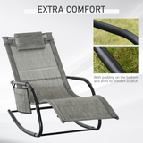 Outsunny Breathable Mesh Rocking Chair Patio Rocker Lounge for Indoor & Outdoor Recliner Seat w/ Removable Headrest for Garden and Patio Dark Grey