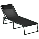 Outsunny Folding Sun Lounger Beach Chaise Chair Garden Reclining Cot Camping Hiking Recliner with 4 Position Adjustable, Black