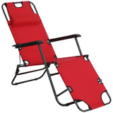 Outsunny 2 in 1 Sun Lounger Folding Reclining Chair Garden Outdoor Camping Adjustable Back with Pillow (Red)