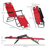 Outsunny 2 in 1 Sun Lounger Folding Reclining Chair Garden Outdoor Camping Adjustable Back with Pillow (Red)