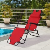 Outsunny 2 in 1 Sun Lounger Folding Reclining Chair Garden Outdoor Camping Adjustable Back with Pillow (Red)