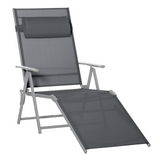 Outsunny Steel Fabric Sun Lounger Outdoor Folding Chaise Lounge Chair Recliner with Portable Design & 7 Adjustable Backrest Positions - Dark Grey