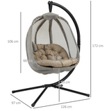 Outsunny Hanging Egg Chair, Folding Texteline Swing Hammock with Side Pocket, Cushion and Stand for Indoor Outdoor, Patio Garden Furniture, Khaki