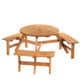 Outsunny Fir Wood Pub Parasol Table and Bench Set 6 Person Heavy Duty Patio Dining Garden Outdoor Furniture