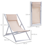 Outsunny Set of 2 Folding Garden Beach Aluminium Frame Deck Chairs Deckchairs Seaside Folding Garden Patio Lounger, Beige