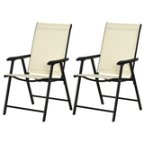 Outsunny Set of 2 Foldable Metal Garden Chairs Outdoor Patio Park Dining Seat Yard Furniture Beige