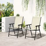 Outsunny Set of 2 Foldable Metal Garden Chairs Outdoor Patio Park Dining Seat Yard Furniture Beige