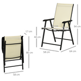 Outsunny Set of 2 Foldable Metal Garden Chairs Outdoor Patio Park Dining Seat Yard Furniture Beige