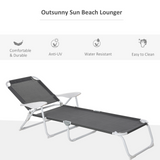 Outsunny Reclining Lounge Chair with 4-Level Adjustable Backrest, Armrests Folding Sun Beach Lounger for Patio Garden Grey