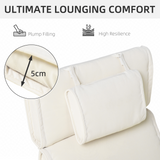 Outsunny Garden Sun Lounger Cushion Replacement Thick Sunbed Reclining Chair Relaxer Pad with Pillow - Cream White