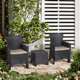 Outsunny 3 PCS Rattan Effect Garden Bistro Set  2 Chairs & Coffee Table Set with Cushion Patio Lawn Balcony Furniture - Dark Brown