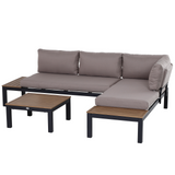 Outsunny 3 PCs  Garden Outdoor Sectional Corner Sofa Lounge and Coffee Table Set Aluminium Frame with Cushions Patio Furniture