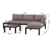 Outsunny 3 PCs  Garden Outdoor Sectional Corner Sofa Lounge and Coffee Table Set Aluminium Frame with Cushions Patio Furniture