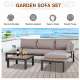 Outsunny 3 PCs  Garden Outdoor Sectional Corner Sofa Lounge and Coffee Table Set Aluminium Frame with Cushions Patio Furniture