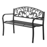 Outsunny 2 Seater Outdoor Patio Garden Metal Bench Park Yard Furniture Porch Chair Seat Black 128L x 91H x 50W cm