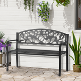 Outsunny 2 Seater Outdoor Patio Garden Metal Bench Park Yard Furniture Porch Chair Seat Black 128L x 91H x 50W cm