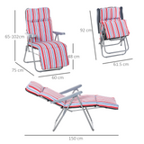 Outsunny Set of 2 Garden Sun Lounger Outdoor Reclining Seat Cushioned Seat Foldable Adjustable Recliner Red and White