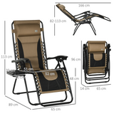 Outsunny Zero Gravity Chair, Folding Recliner, Patio Sun Lounger with Cup Holder, Adjustable Backrest, Padded Pillow for Outdoor, Patio, Deck, Poolside, Coffee