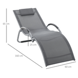 Outsunny Sun Lounger Reclining Chair Portable Armchair with Pillow for Garden Patio Outside Aluminium Frame, Dark Grey