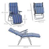 Outsunny Set of 2 Garden Sun Lounger Outdoor Reclining Seat Cushioned Seat Foldable Adjustable Recliner Blue and White