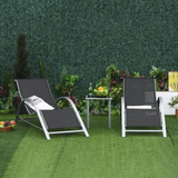 Outsunny 3 Pieces Lounge Chair Set Metal Frame Garden Outdoor Recliner Sunbathing Chair with Table, Black