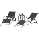 Outsunny 3 Pieces Lounge Chair Set Metal Frame Garden Outdoor Recliner Sunbathing Chair with Table, Black