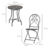 Outsunny 3 Piece Garden Bistro Set with Coffee Table and 2 Folding Chairs, Mosaic Tile Top and Seats, Metal Frame, for Patio Balcony