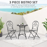 Outsunny 3 Piece Garden Bistro Set with Coffee Table and 2 Folding Chairs, Mosaic Tile Top and Seats, Metal Frame, for Patio Balcony