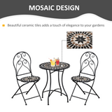 Outsunny 3 Piece Garden Bistro Set with Coffee Table and 2 Folding Chairs, Mosaic Tile Top and Seats, Metal Frame, for Patio Balcony