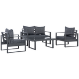 Outsunny 4 Piece Aluminium Garden Sofa Set with Coffee Table, Outdoor Furniture Set with Padded Cushions & Olefin Cover, Dark Grey