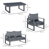 Outsunny 4 Piece Aluminium Garden Sofa Set with Coffee Table, Outdoor Furniture Set with Padded Cushions & Olefin Cover, Dark Grey