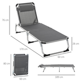 Outsunny Foldable Reclining Sun Lounger Lounge Chair Camping Bed Cot with Pillow 5-Level Adjustable Back Aluminium Frame Grey