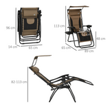 Outsunny Zero Gravity Lounger Chair, Folding Reclining Patio Chair with Shade Cover, Cup Holder, Soft Cushion and Headrest for Poolside, Camping, Brown