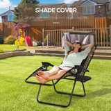 Outsunny Zero Gravity Lounger Chair, Folding Reclining Patio Chair with Shade Cover, Cup Holder, Soft Cushion and Headrest for Poolside, Camping, Brown