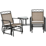 Outsunny Double Outdoor Glider Chair, 2 Seater Patio Rocking Chairs, Swing Bench with Tempered Glass Table, Breathable Mesh Fabric for Backyard, Garden, Porch, Brown