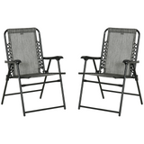 Outsunny Set of 2 Patio Folding Dining Chair Set Garden Outdoor Portable for Camping Pool Beach Deck Lawn with Armrest, Grey