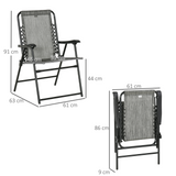 Outsunny Set of 2 Patio Folding Dining Chair Set Garden Outdoor Portable for Camping Pool Beach Deck Lawn with Armrest, Grey